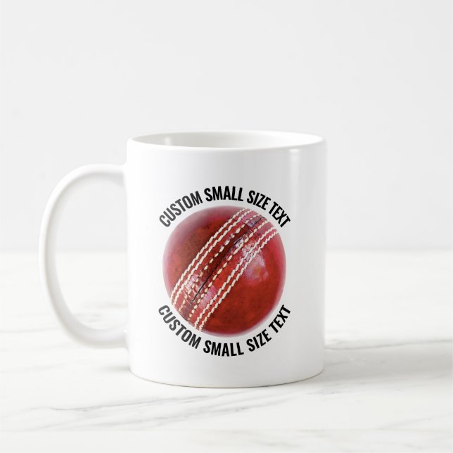 Small Personalized Text Cricke Ball 11 oz. Custom Coffee Mug (Left)