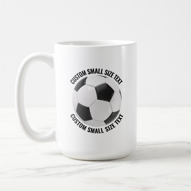 Small Personalized Text Soccer Ball 15 oz. Custom Coffee Mug (Left)