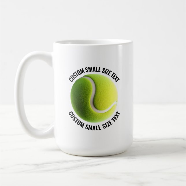 Small Personalized Text Tennis Ball 15 oz. Custom Coffee Mug (Left)