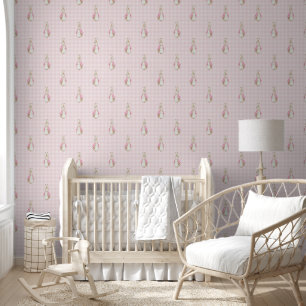 Small Peter the Rabbit Beatrix Pink Gingham Wallpaper