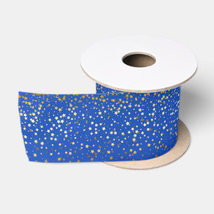 Small Petite Golden Stars Ribbon-Royal Blue Satin Ribbon