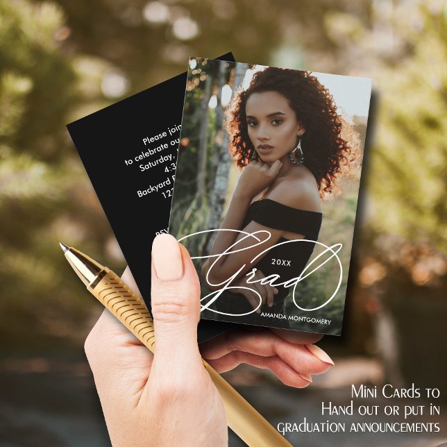 Small Photo Elegant Graduation Party Enclosure Card (Small 3.5" x 2.5" graduation invitations to hand out or put in your mailed school announcements.)