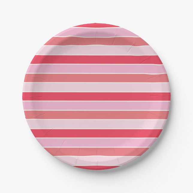 Small Pink and Coral Stripes Paper Plates (Front)