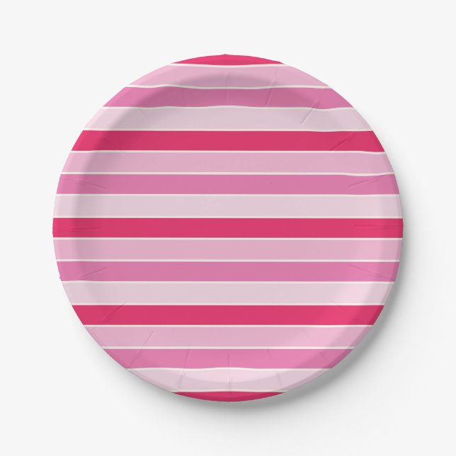 Small Pink and Cream Stripes Paper Plates (Front)
