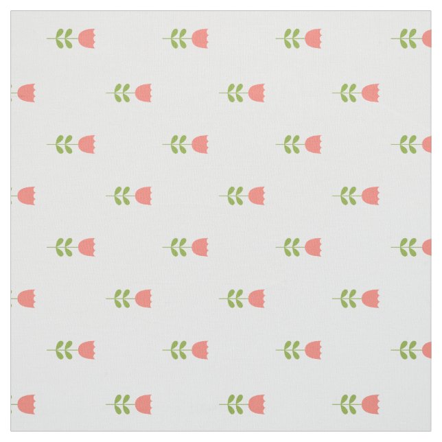 Small Pink and Green Tulips on White Fabric (Swatch)