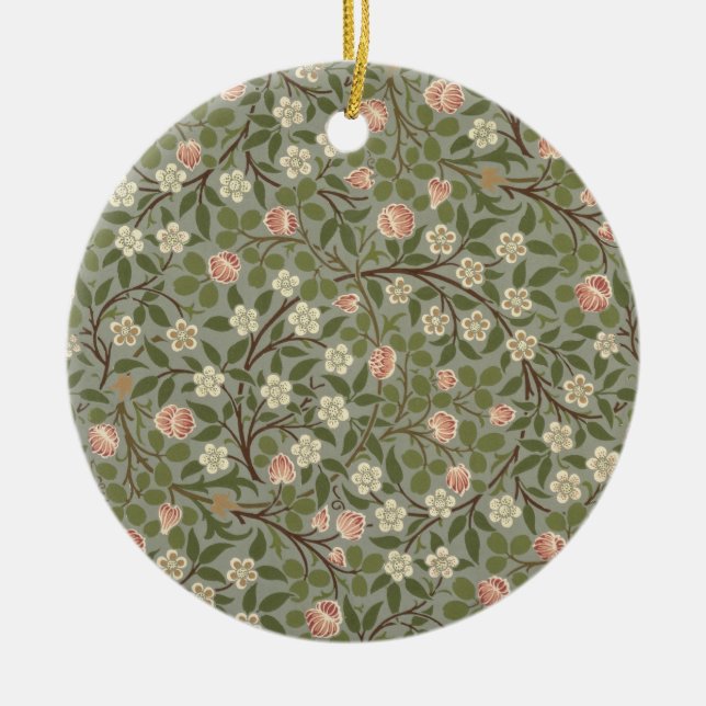 Small pink and white flower wallpaper design ceramic ornament (Front)