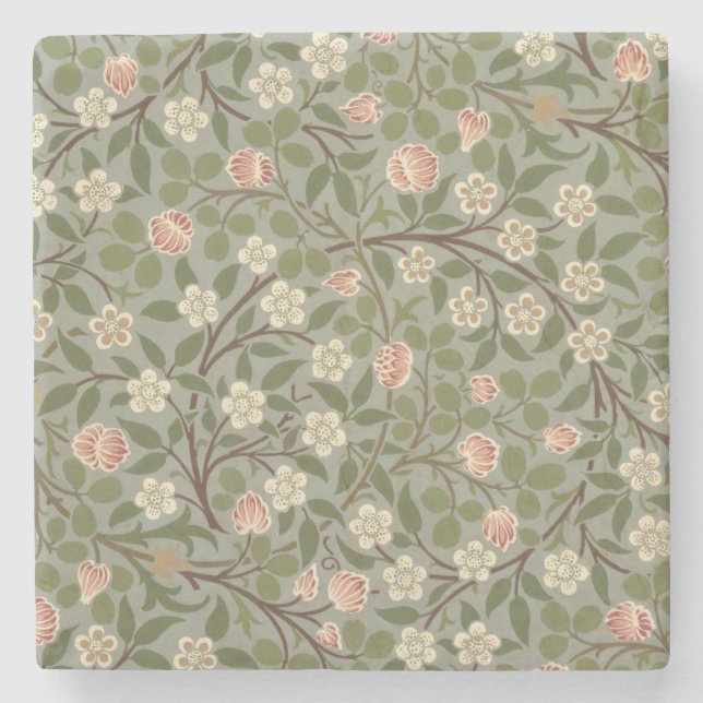 Small pink and white flower wallpaper design stone coaster (Front)