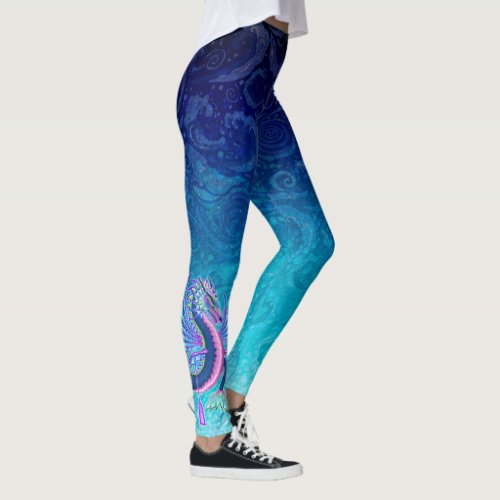 Small Pink   Blue Water Dragon Leggings