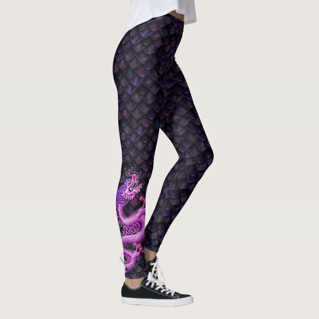 Small Pink Dragon on Dragon Scales Leggings (Right)