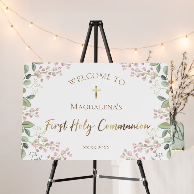 small pink flowers First Holy Communion sign (In Situ (Stand))