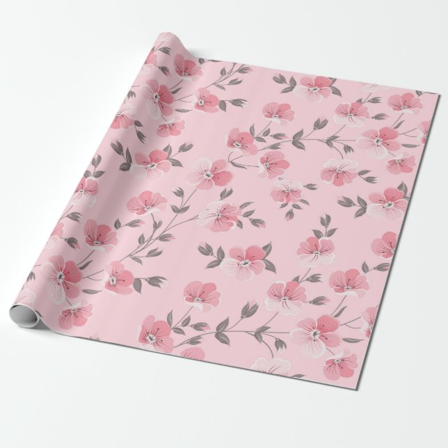 Small Pink Flowers Wrapping Paper (Unrolled)