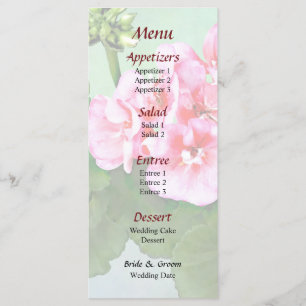 Small Pink Geranium Wedding Menu