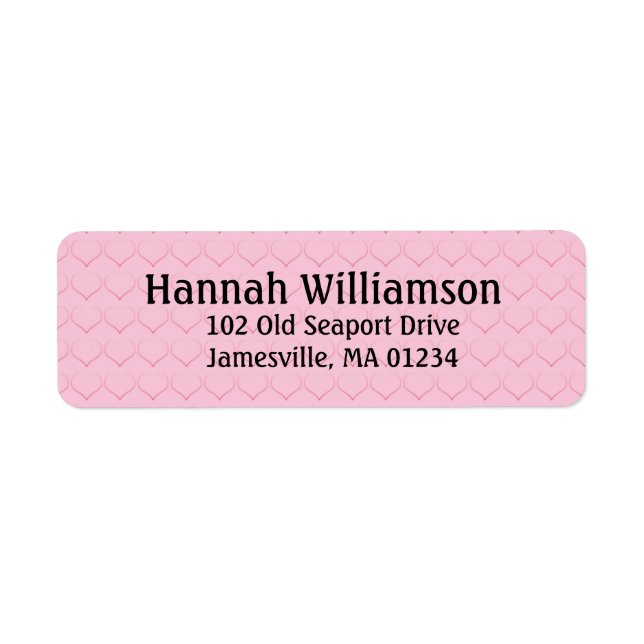 Small Pink Heart Return Address Labels Black Text (Front)