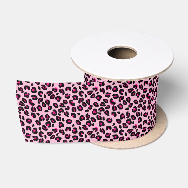 Small Pink Leopard Spots Animal Print Pattern Satin Ribbon (Spool)