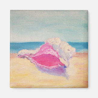 Small Pink Shell on Sand by Sea Magnet