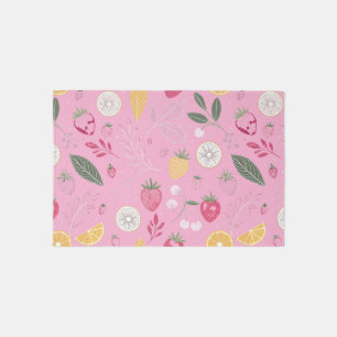 "Small Pink Strawberry Citrus Rug" Outdoor Rug