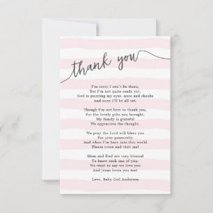 Small pink stripes baby girl thank you card
