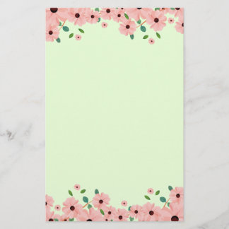 Small Pink Summer Flower Borders Stationery