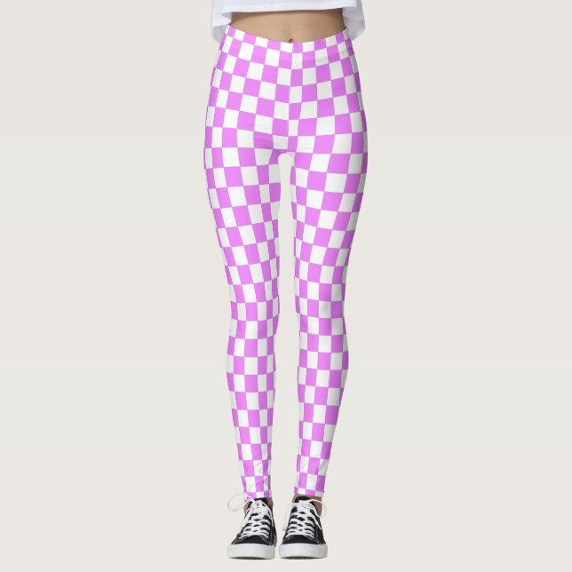 Small Pink White Checkered Pattern Leggings (Front)