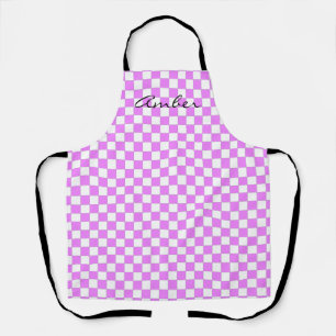 Small Pink White Checkered Pattern Personalized Ap Apron