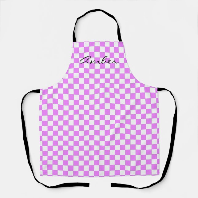 Small Pink White Checkered Pattern Personalized Ap Apron (Front)