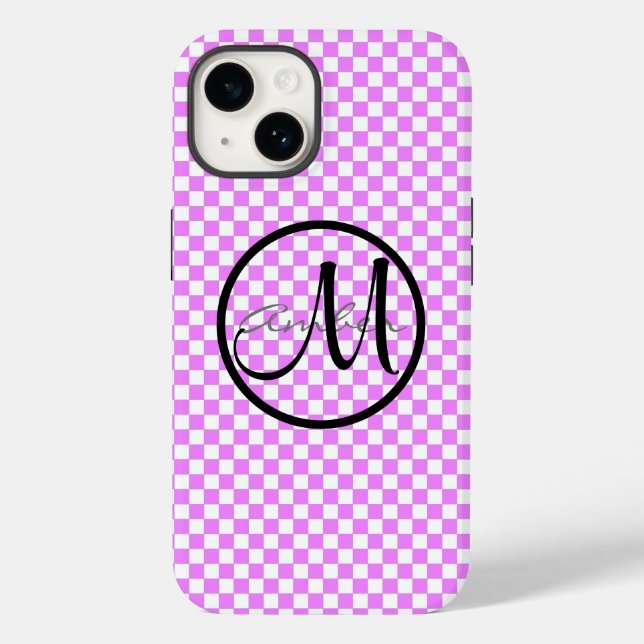 Small Pink White Checkered Pattern Personalized Ca Case-Mate iPhone Case (Back)
