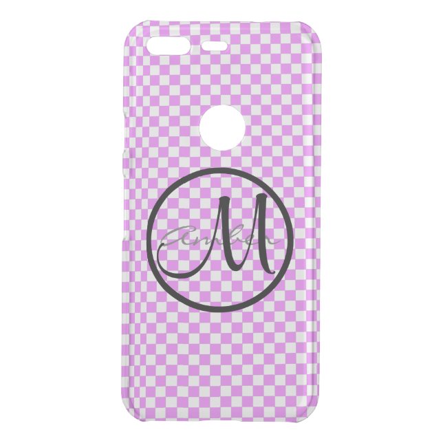 Small Pink White Checkered Pattern Personalized Uncommon Google Pixel Case (Back)