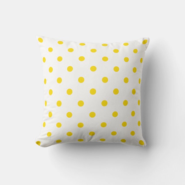 Small Polka Dots - Golden Yellow on White Throw Pillow (Front)