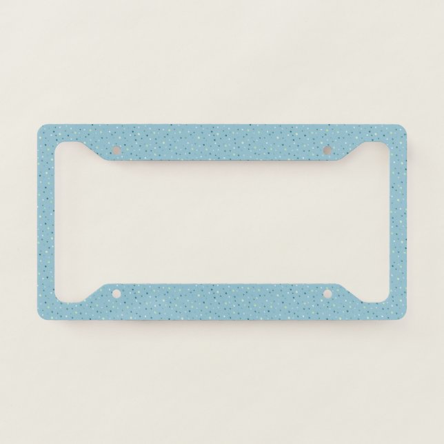 Small polka dots on light blue. license plate frame (Front)
