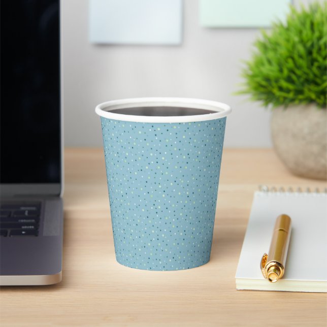 Small polka dots on light blue. paper cups (Insitu)
