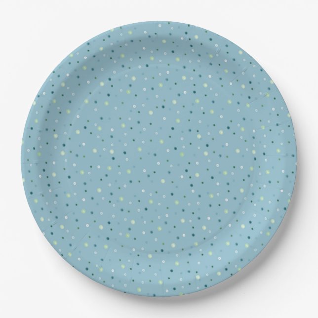 Small polka dots on light blue. paper plates (Front)
