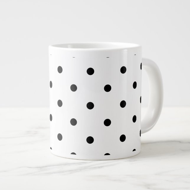 Small Polka Dots Pattern: Black & White Giant Coffee Mug (Front Right)