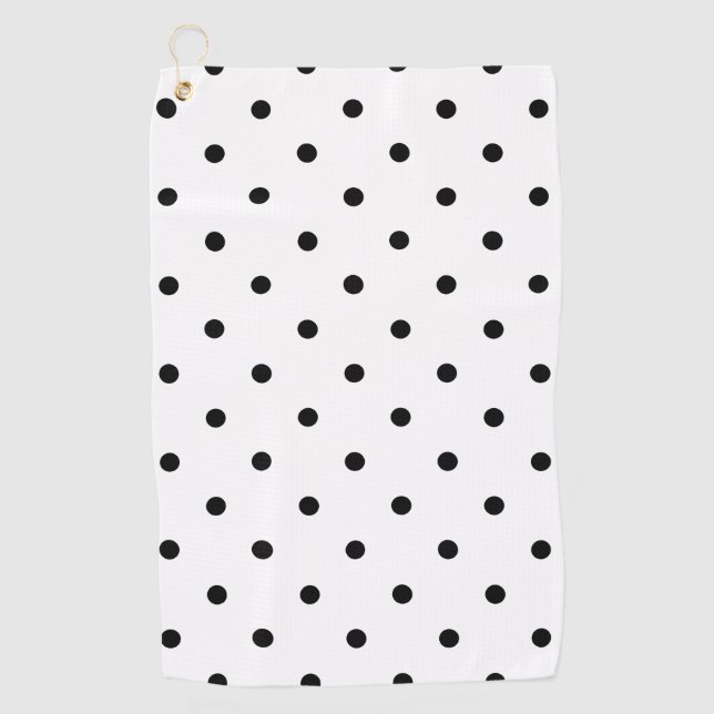 Small Polka Dots Pattern: Black & White Golf Towel (Front)
