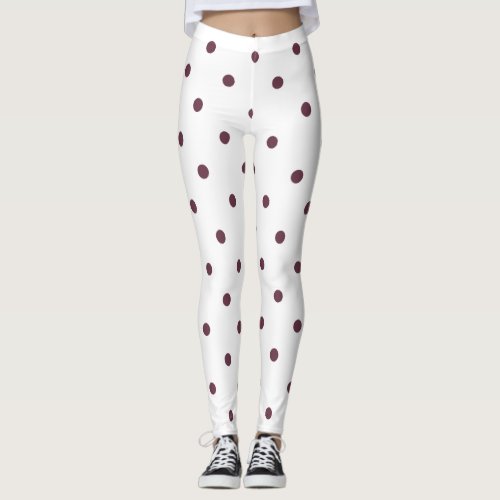 Small Polka Dots Pattern Burgundy Leggings