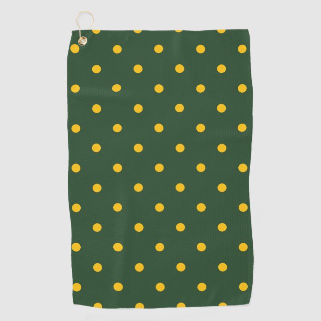 Small Polka Dots Pattern: Green & Yellow Golf Towel (Front)