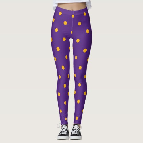 Small Polka Dots Pattern Purple  Gold Leggings