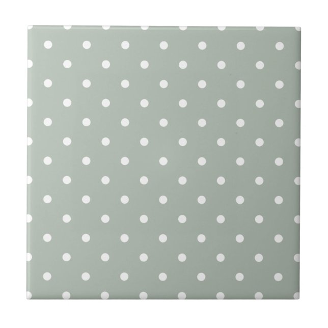 Small Polka Dots Pattern: Sage Green Ceramic Tile (Front)