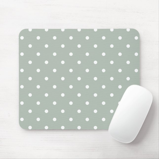 Small Polka Dots Pattern: Sage Green Mouse Pad (With Mouse)