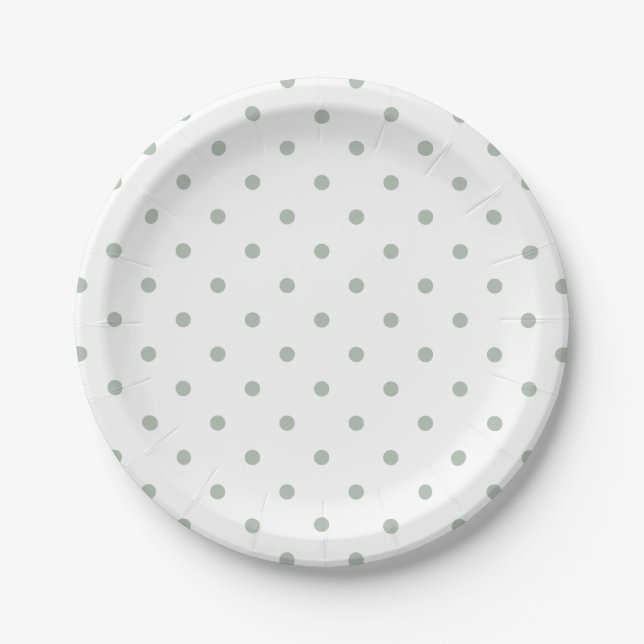 Small Polka Dots Pattern: Sage Green Paper Plates (Front)