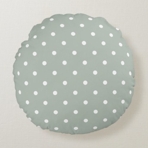 Small Polka Dots Pattern Sage Green Round Pillow