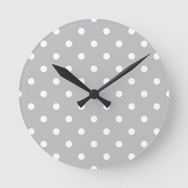 Small Polka Dots - White on Light Gray Round Clock (Front)
