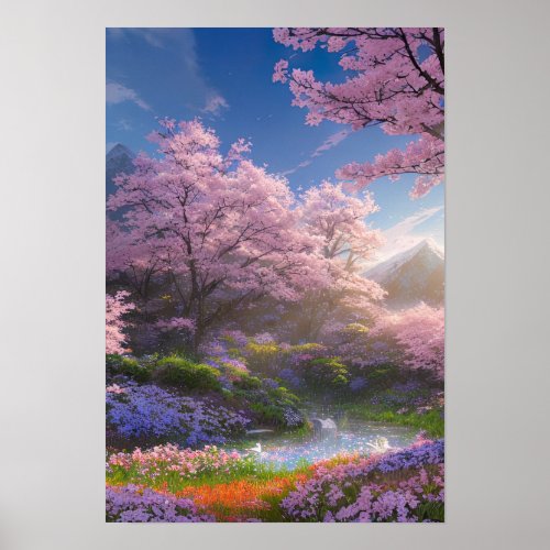  Small Pond Enveloped in Floral Delights Poster