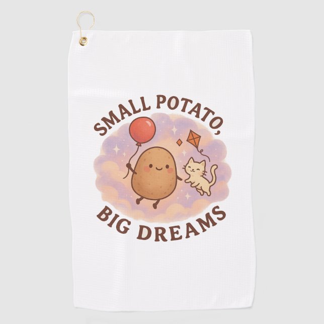 Small Potato Big Dreams – Cute Motivational Golf Towel (Front)