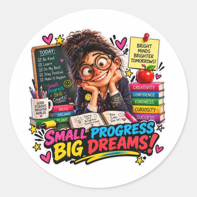 Small Progress Big Dreams Student Sticker (Front)