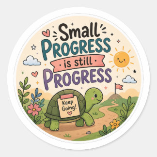Small Progress Is Still Progress Cute Turtle Classic Round Sticker