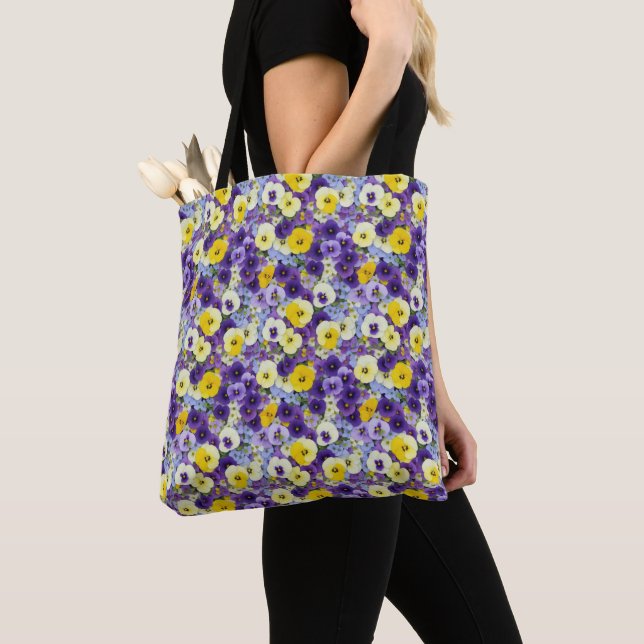 Small Purple and Yellow Pansies Tote Bag (Close Up)