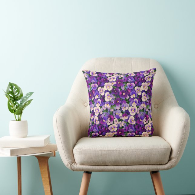 Small Purple Pansies Throw Pillow (Chair)