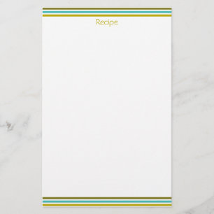 Small Recipe Paper Sheets With Teal and Olive Gree