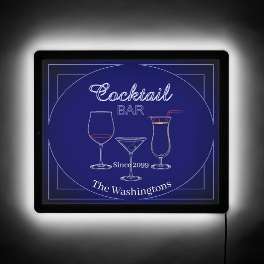 Small Rect. Fun Retro Home Cocktail Bar LED Sign (Front)
