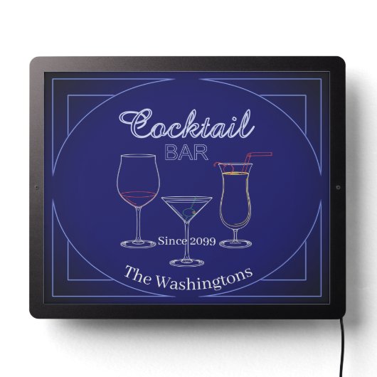 Small Rect. Fun Retro Home Cocktail Bar LED Sign (Lights Off)